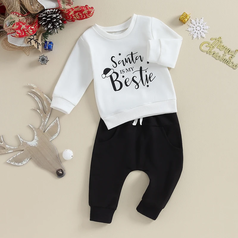 Infant 2-Piece Holiday Ensemble with Long-Sleeve Top Beanie and Cozy Pants - Festive Toddler Apparel for Christmas