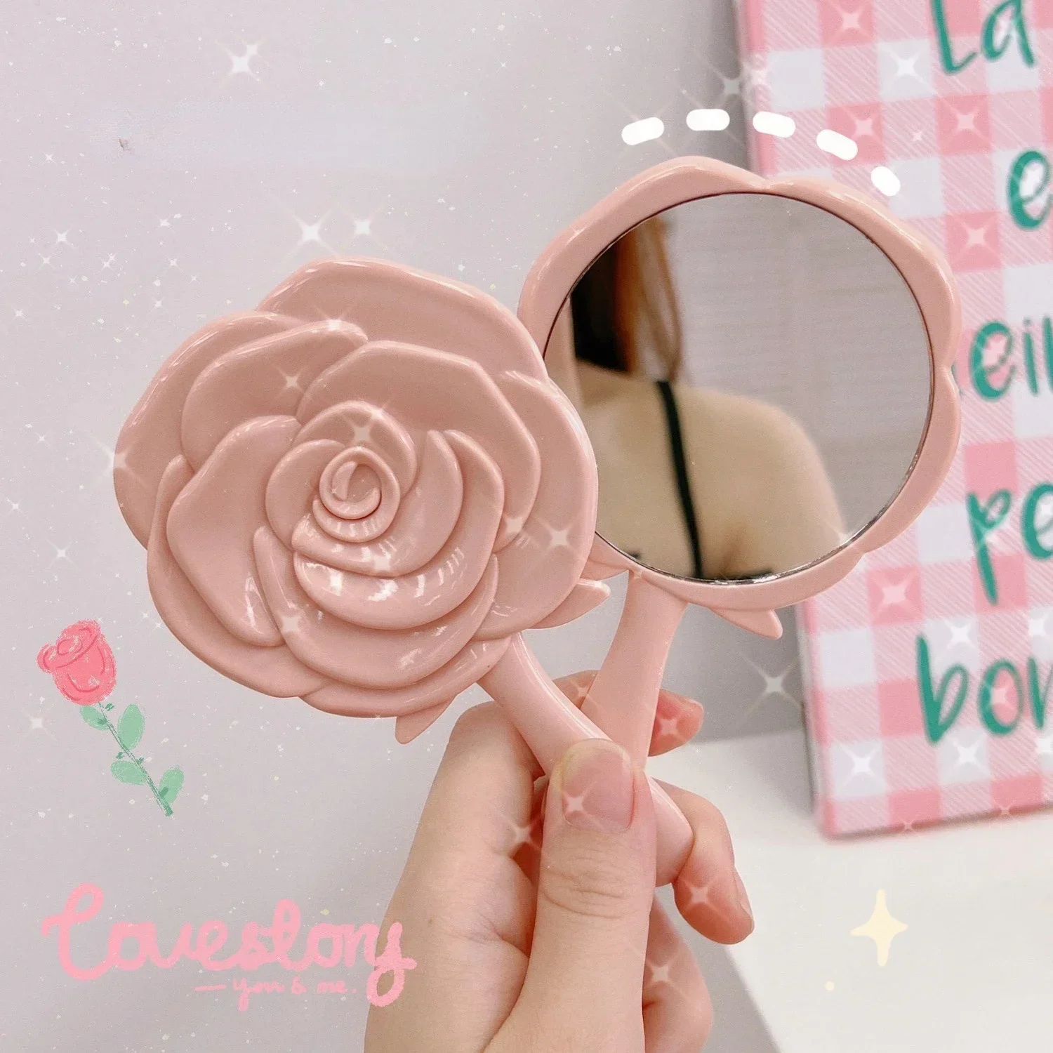 3D Estéreo Cosméticos Maquiagem Espelho Compacto, Retro Rose Flower Shape, 4 Cores para Escolher, Espelho de Mão