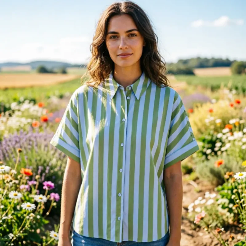 

Women's Shirt 2026 Summer New Personality Fashion Commuter Striped Loose European Casual Style Short Sleeve Women's Shirt