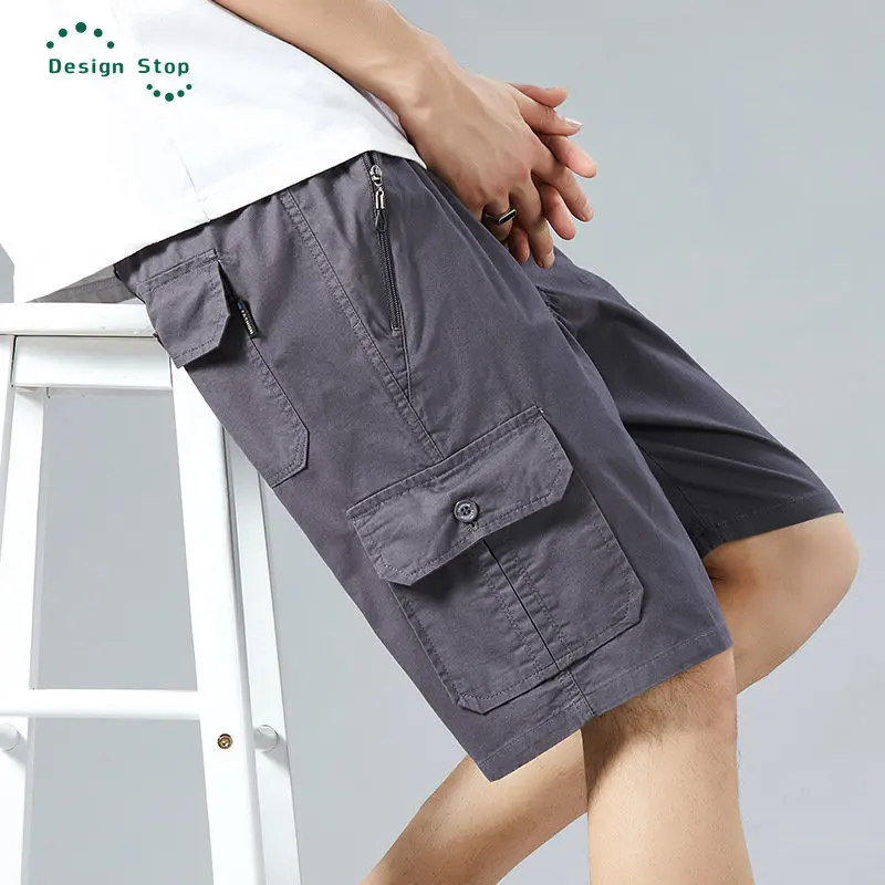 High Quality Cargo Shorts Men Elastic Waistline Casual Beach Wear Male Bermuda Short Pants