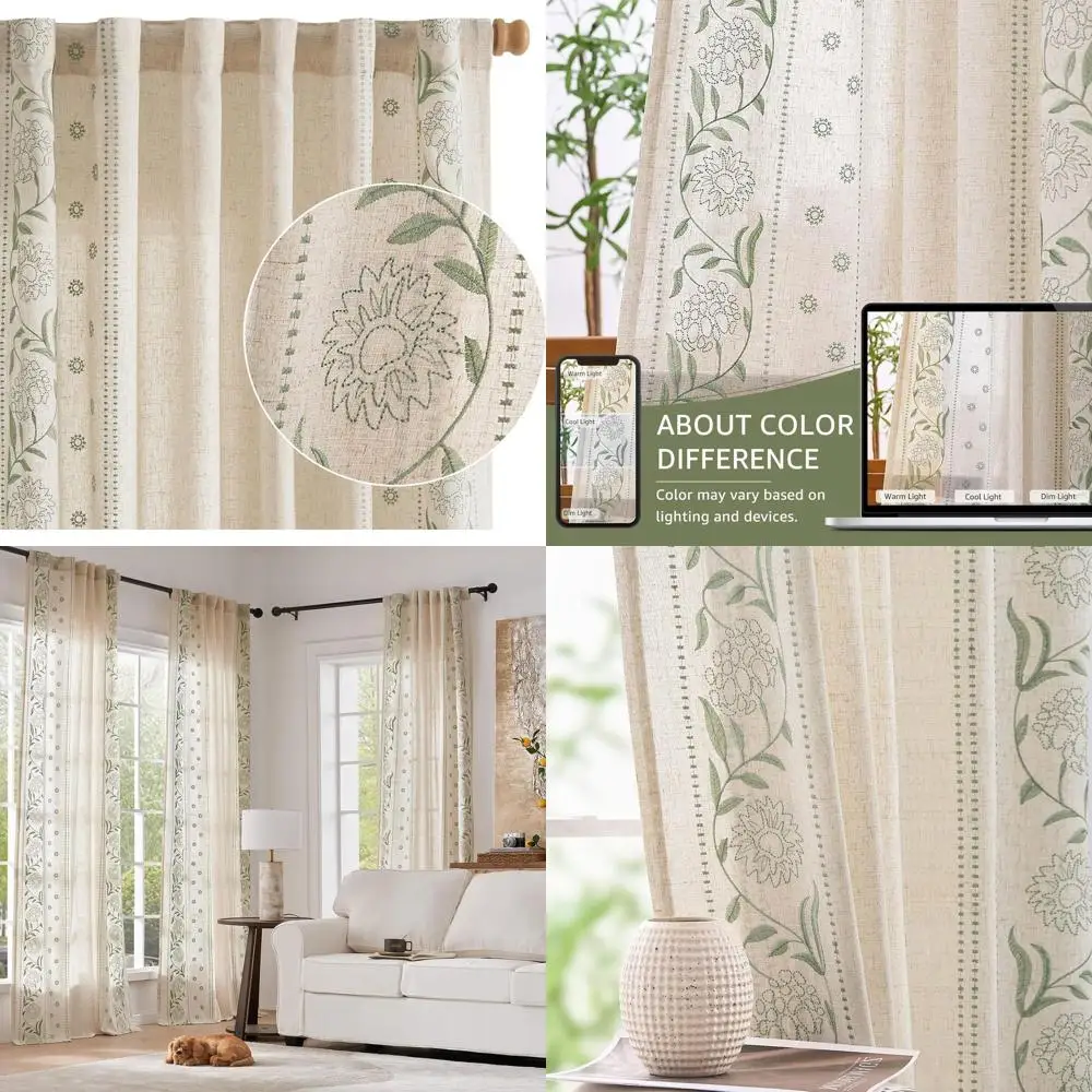 

Шторы с цветочной вышивкой Sage & Beige, длина 84, для спальни и гостиной, светофильтр, стиль фермерского дома