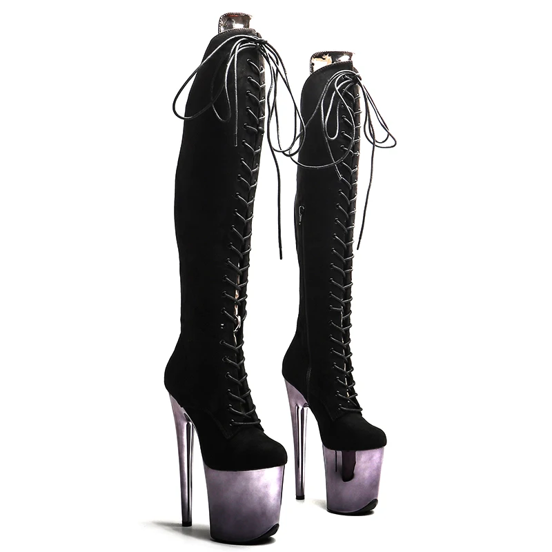 Leecabe  20CM/8inches Suede Upper  Trend fashion gun color  electroplate High Heel platform stripper heel Pole Dance boots