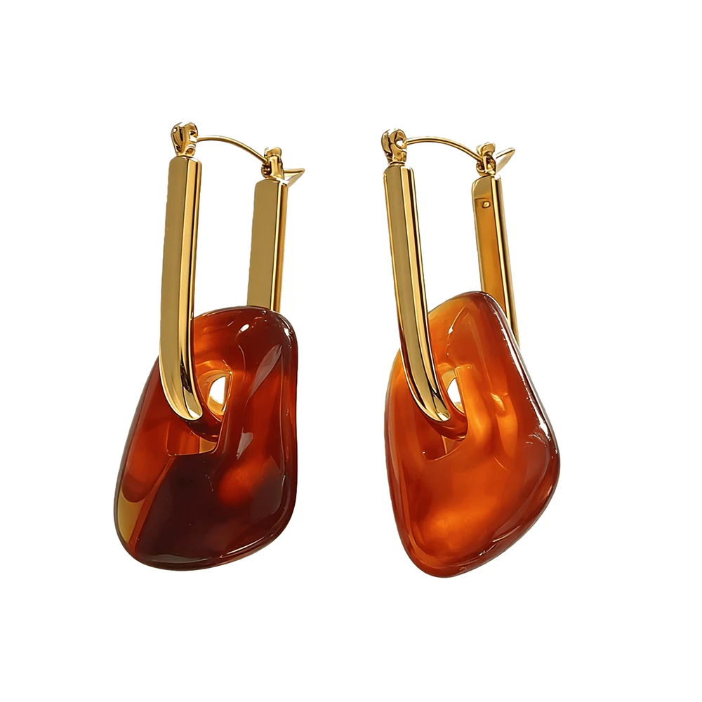 Chic Abstract Resin Hoop Drop Earrings Gold Color Plated Minimalist Earrings Casual Elegant stainless steel Jewelry Gift for Her