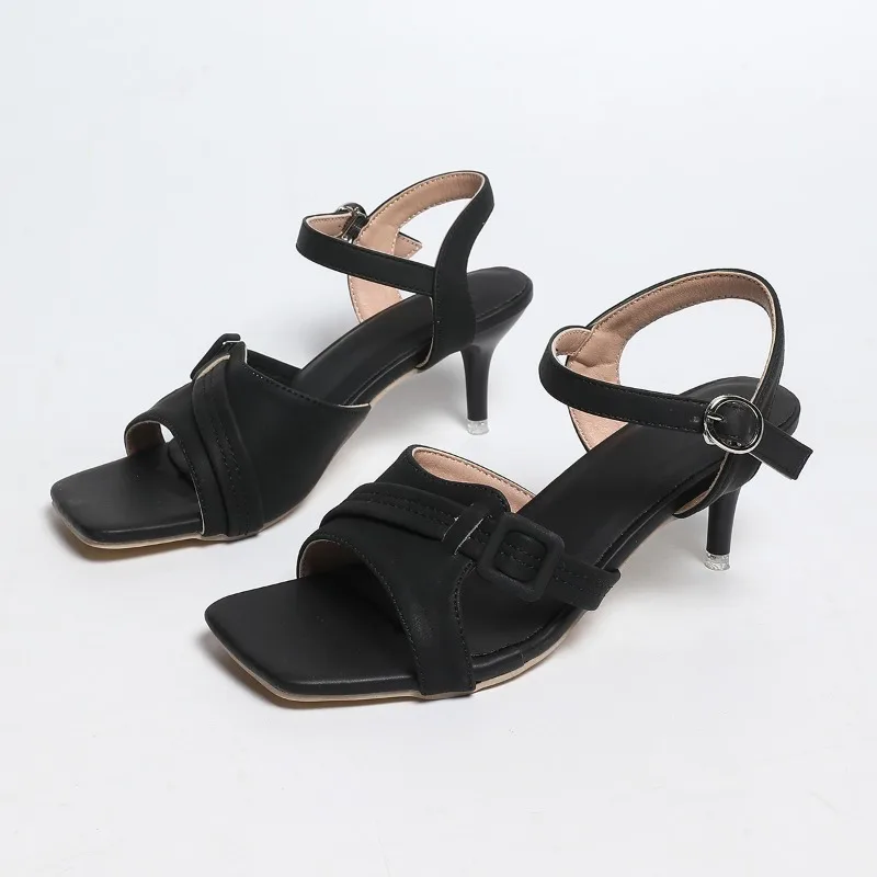 French High Heels Women's Stiletto Niche Square-toe Sexy Ladies One-word Buckle Sandals