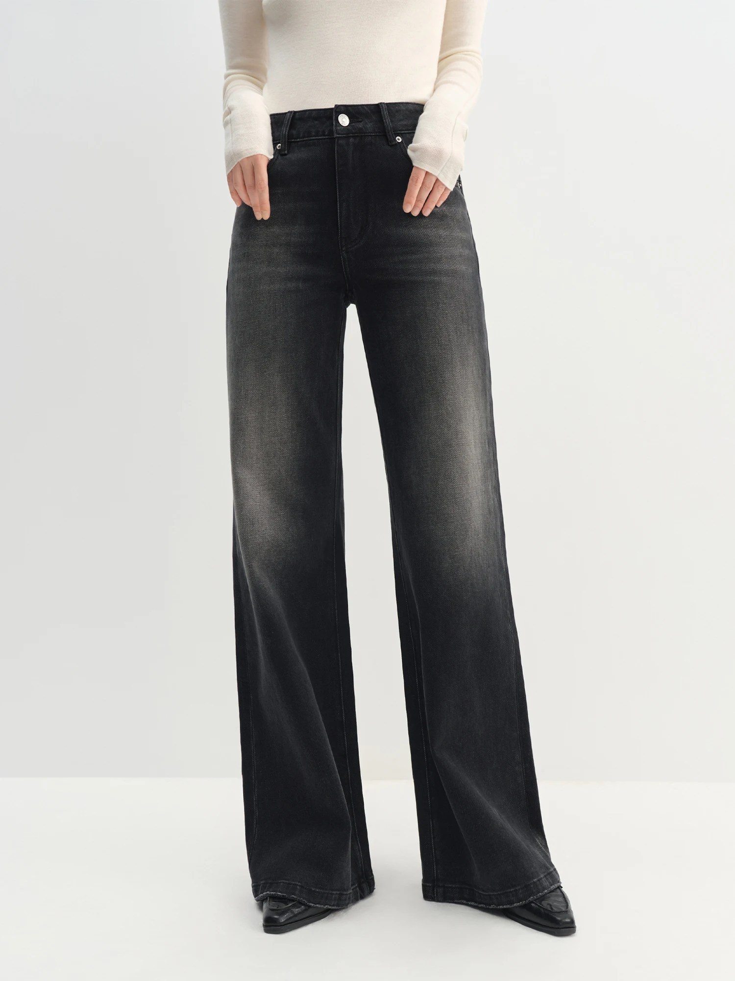 FSLE American Retro High Street Flared Wide-leg Jeans for Women Winter 2025 New Black Pants All-match Commuting Hot Girls