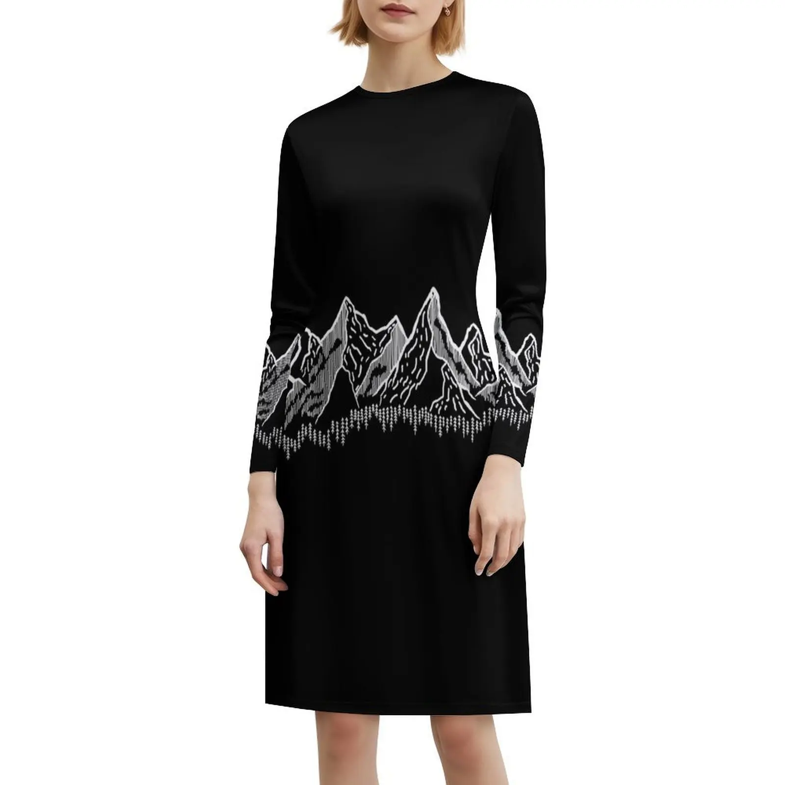 فستان بوهيمي بدون أكمام من White Mountain Illustration للنساء، فساتين حفلات الشاطئ المطبوعة، أشجار جبلية، شجرة، غابة، ثلج #6