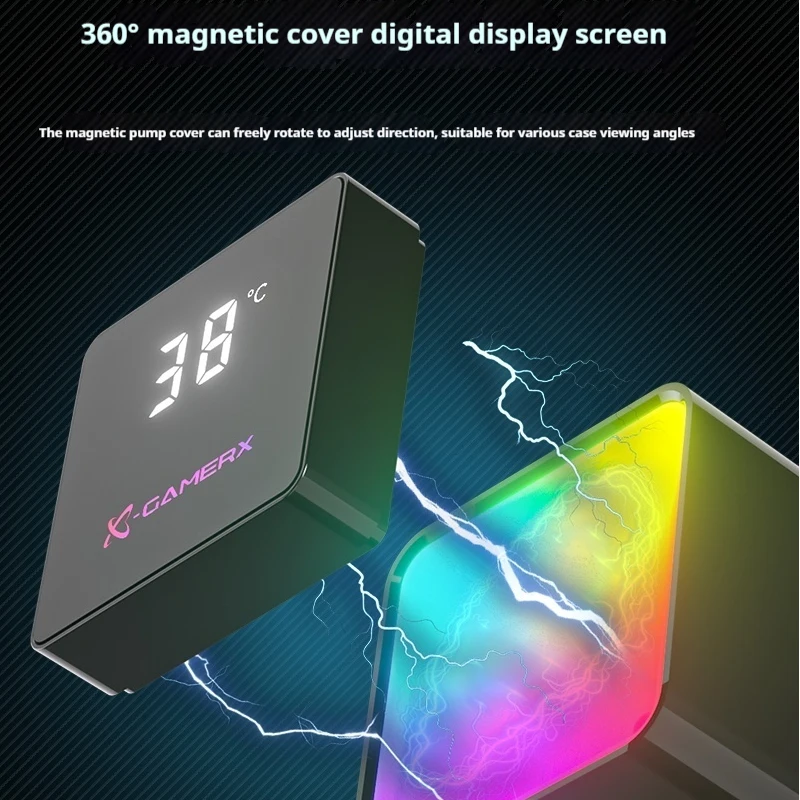 X-GAMERX PowerTrain M360 Water Cooler 360mm Global ARGB Light Effect 360° Magnetic Cover Digital Display Screen AIO CPU Cooler image 3