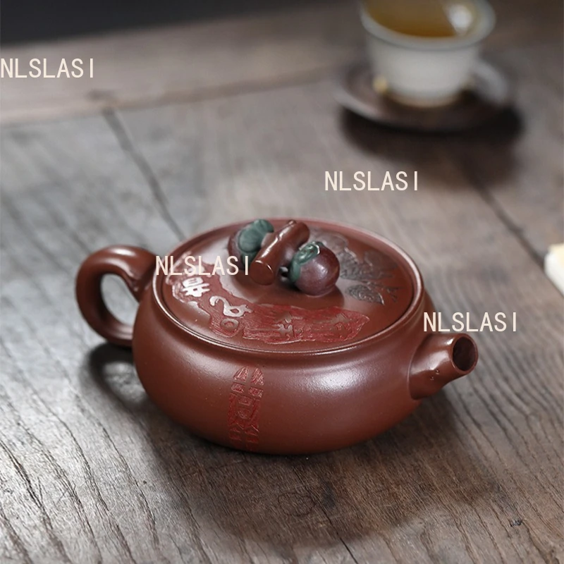 200ml Persimmon and Ruyi Purple Clay Pot Yixing Bottom Trough Green Teapot Chinese Style Household Large Capacity Teapot