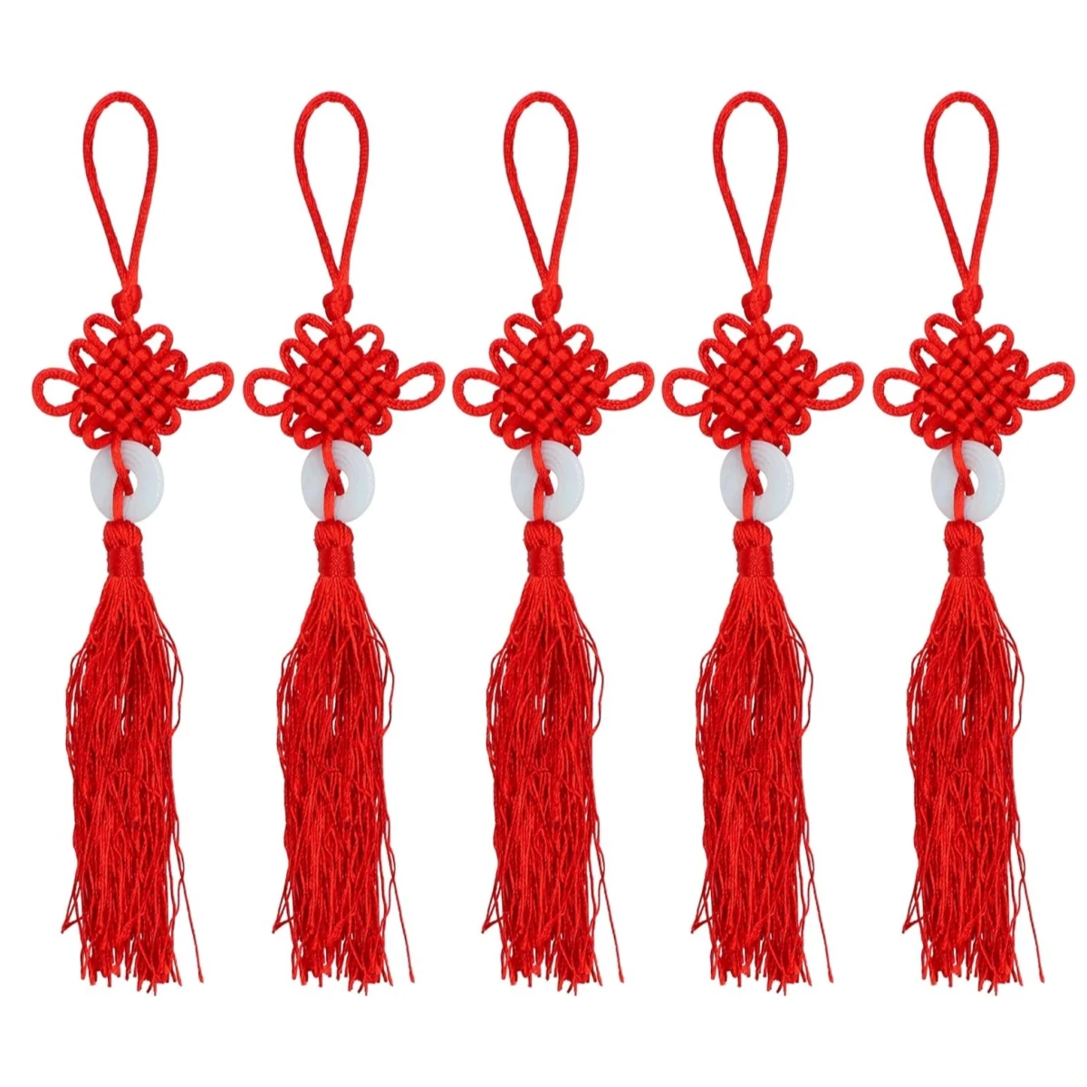 Chinese Tassel Chinese Knot Red Handmade Oriental Imitation Jade Peace Buckle Pendant Lucky Knots Door Car Hanging Decoration