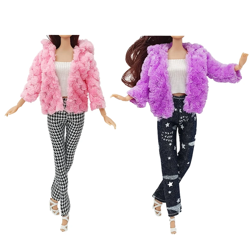 Il più nuovo Set bambola moda cappotto di pelliccia morbida top pantaloni cappello inverno caldo bambola vestiti per Barbiees bambola vestiti accessori ragazze giocattolo