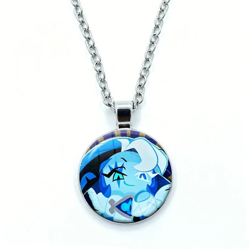 Shadow Milk Cookie Necklace for Women Jewelry Cookie Run Kingdom Anime Cabochon Glass Pendant Fashion Statement Crystal