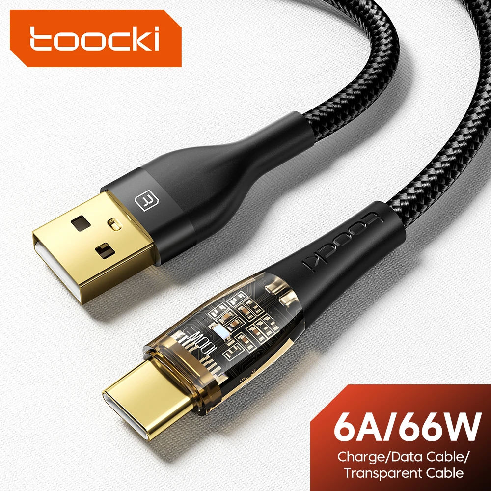 Toocki 6A 66W USB Type C Cable Wire for Samsung Huawei Xiaomi Poco f3 Mobile Phone Fast Charging Cable Type C Cord Data USB C Ca