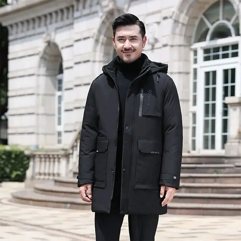 Winter Coat Men Thicken Hooded Parka Long Sleeve Puffer Jacket Warm Business Casual Pockets Men Clothing Mens Jackets Windproof