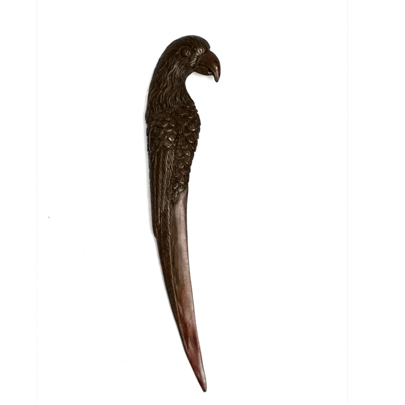 YIZHU CULTUER ART Size 14 × 3.2 cm Old Chinese Bronze Carving Parrot Statue paper-cutting knife Collection
