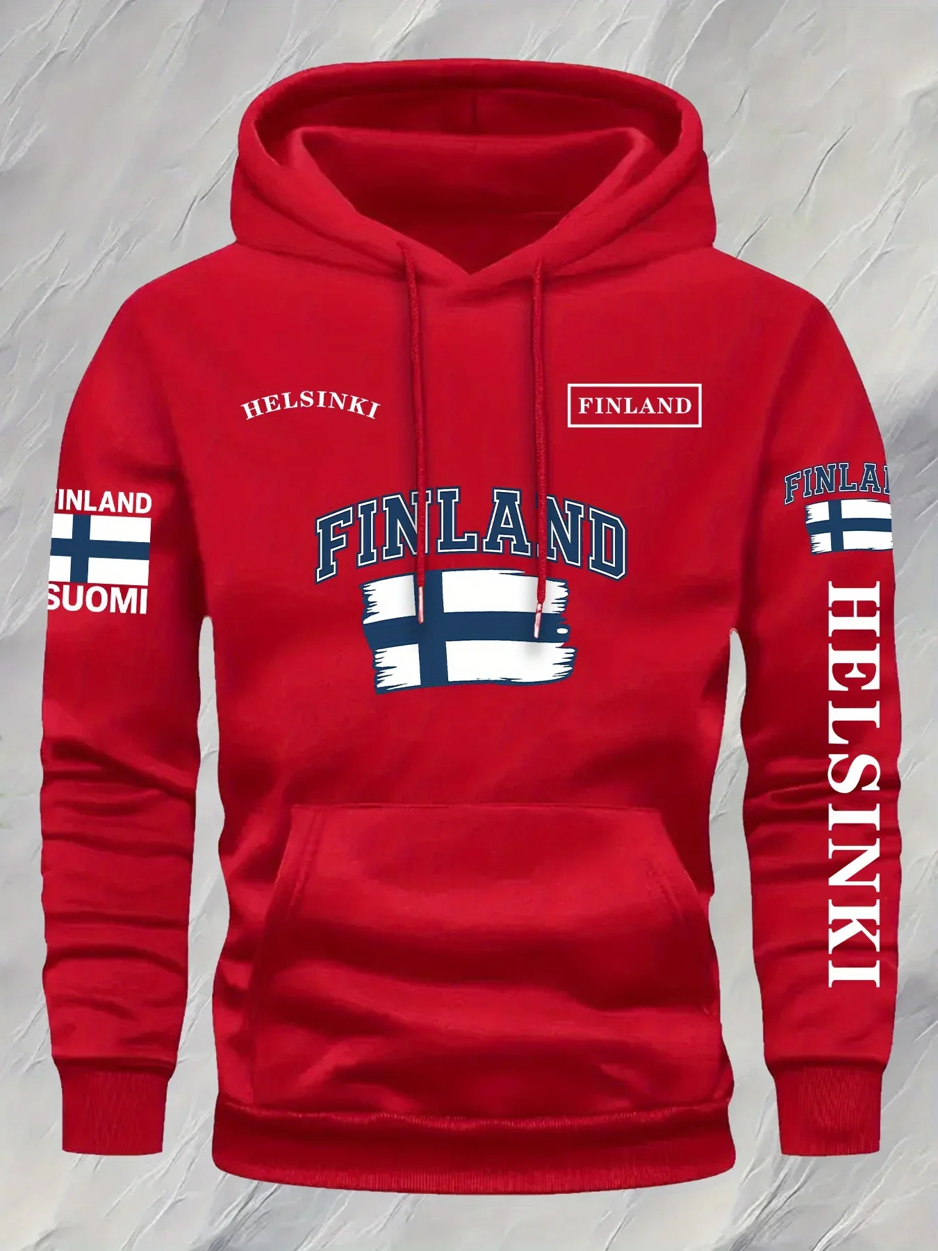 Men's Finland Flag Graphic Hoodie - 100% Polyester Geometric Machine Washable Casual Winter Sweatshirt For Autumn & Cold Weather