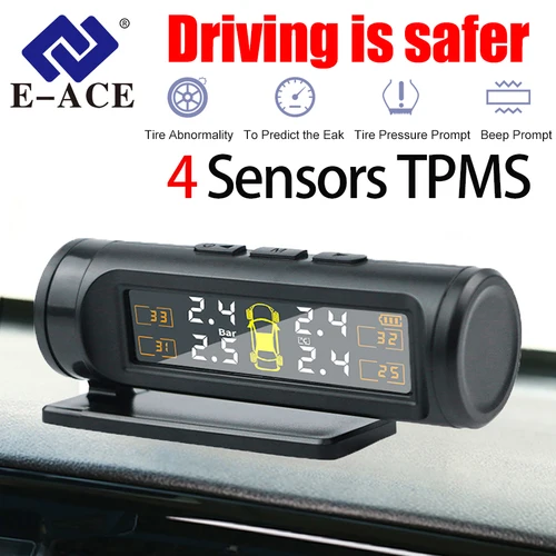 Imagen 2 del producto E-ACE TPMS inalámbrico inteligente detección sistema de supervisión de presión de neumáticos alarma de seguridad reloj electrónico pantalla LCD