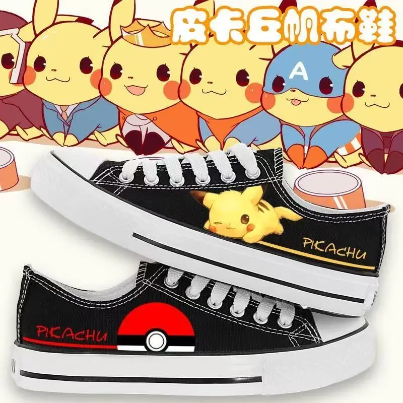 r‌eal pictures 2025 new autumn pikachu cat and mouse cartoon plus big size black man board shoes women girls canvas Casual Shoes