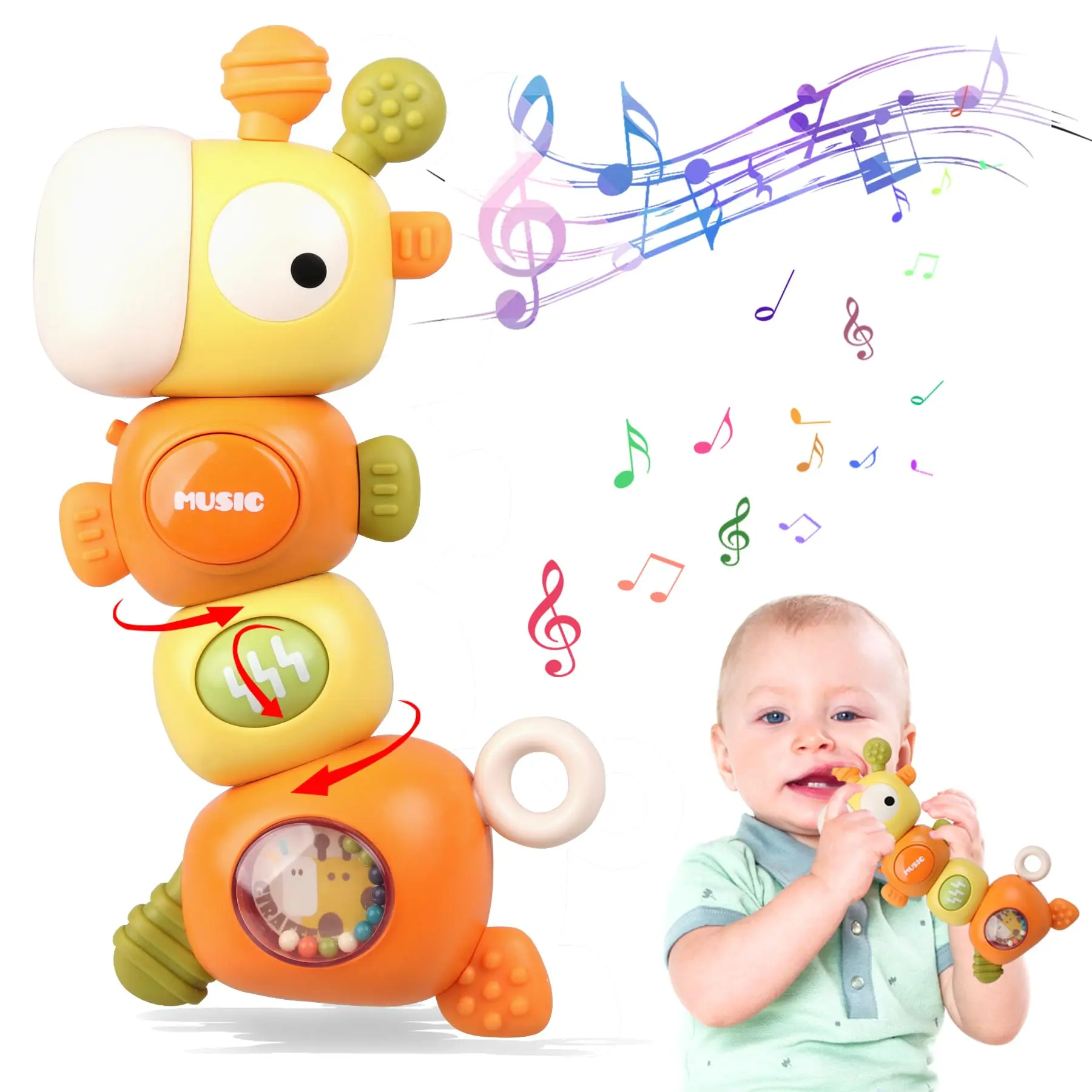 Baby Rattle & Teething Toys Giraffe Musical Silicone Massaging Teethers Montessori Sensory Toys for Babies Gifts  1 2 3 Years