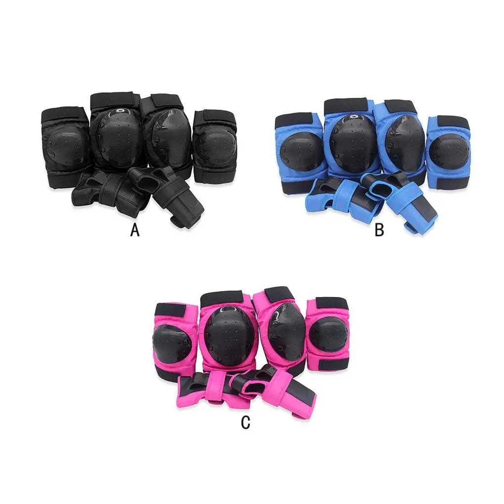 6 Pieces Kit Knee Pad Portable Children Elbow Pads Outdoor Activity Roller Skating Waist Guard Protector Black S