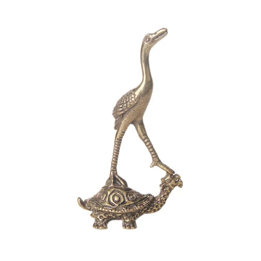 Retro Brass Turtle Crane Statue Small Creative Desktop Decor Office Home Tabletop Ornament Tea Pet Adornment Vintage Animal view 6