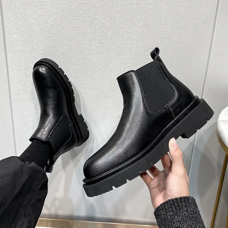 

Spring and Autumn men's boots trendy high top leather shoes cowhide low top British style mid top Chelsea boots for men