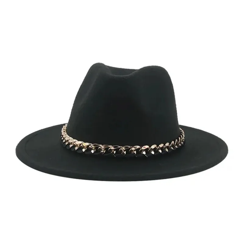 

Men's Top Hat Acrylic Chain Fur Felt Hat Autumn And Winter Wide Brim British Tibetan Style Denim Retro Woolen Hat Jazz