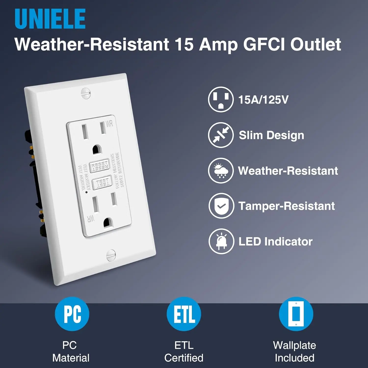 15 Install WR GFCI sockets, outdoor weather resistant GFI sockets, ground fault circuit breakers, including wall panels