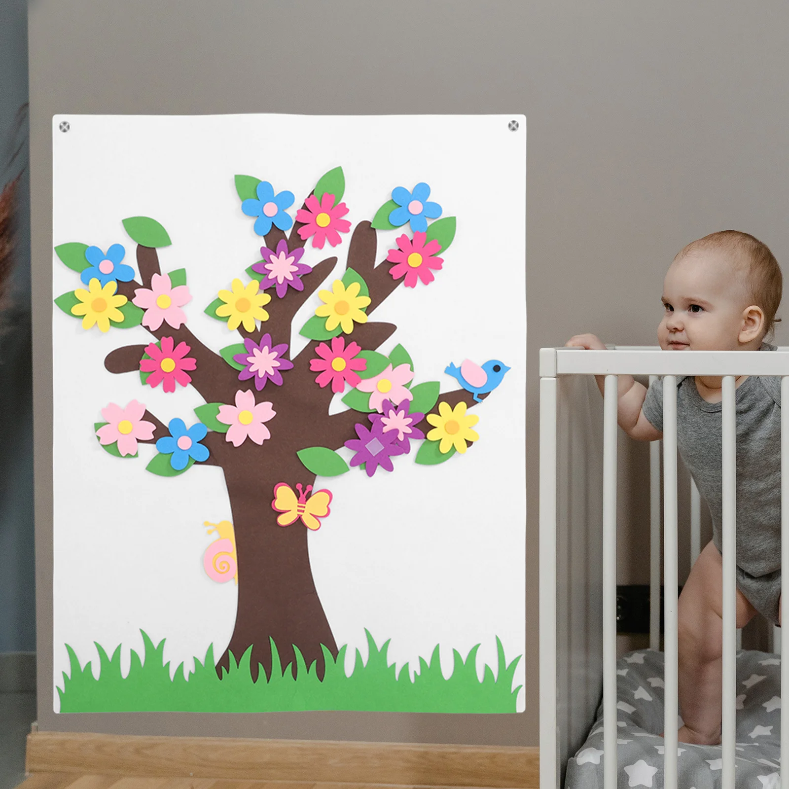 ชุดกระดานผ้าสักหลาดสำหรับเด็ก 1 ชุด ชุดเล่าเรื่องต้นไม้ดอกไม้ กิจกรรมเสริมพัฒนาการติดผนัง อุปกรณ์ประกอบการเรียนอนุบาล ความบันเทิงไร้หน้าจอ