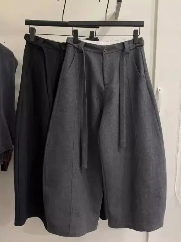 

Loose Fit Men's Casual Wide Leg Pants High Waist Straight Cut Woolen Autumn Winter Faion plus Size 300 Pou Trousers