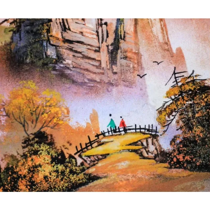 Landscape ceramic plate sand and stone painting home decoration desktop ornament art souvenir