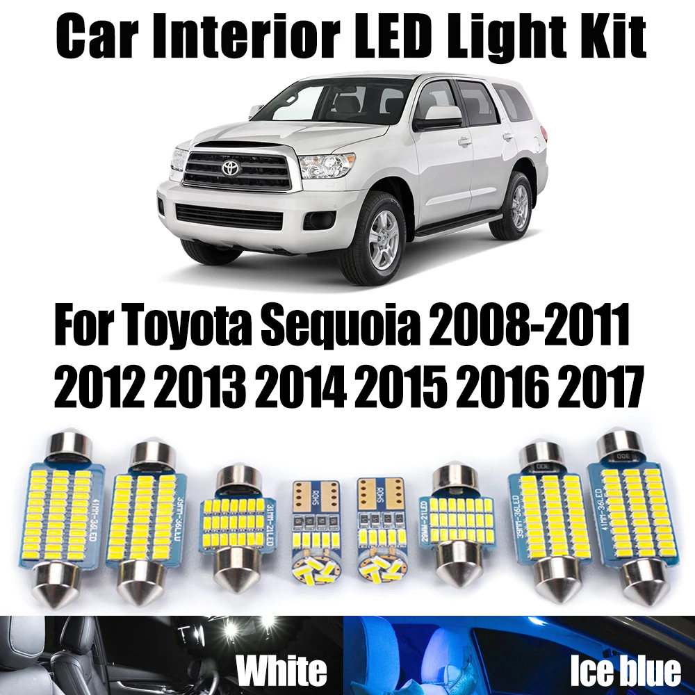 13Pcs Canbus For Toyota Sequoia 2008- 2014 2015 2016 2017 Car LED Interior Map Dome Vanity Mirror Light Reading Plate Bulbs Kit
