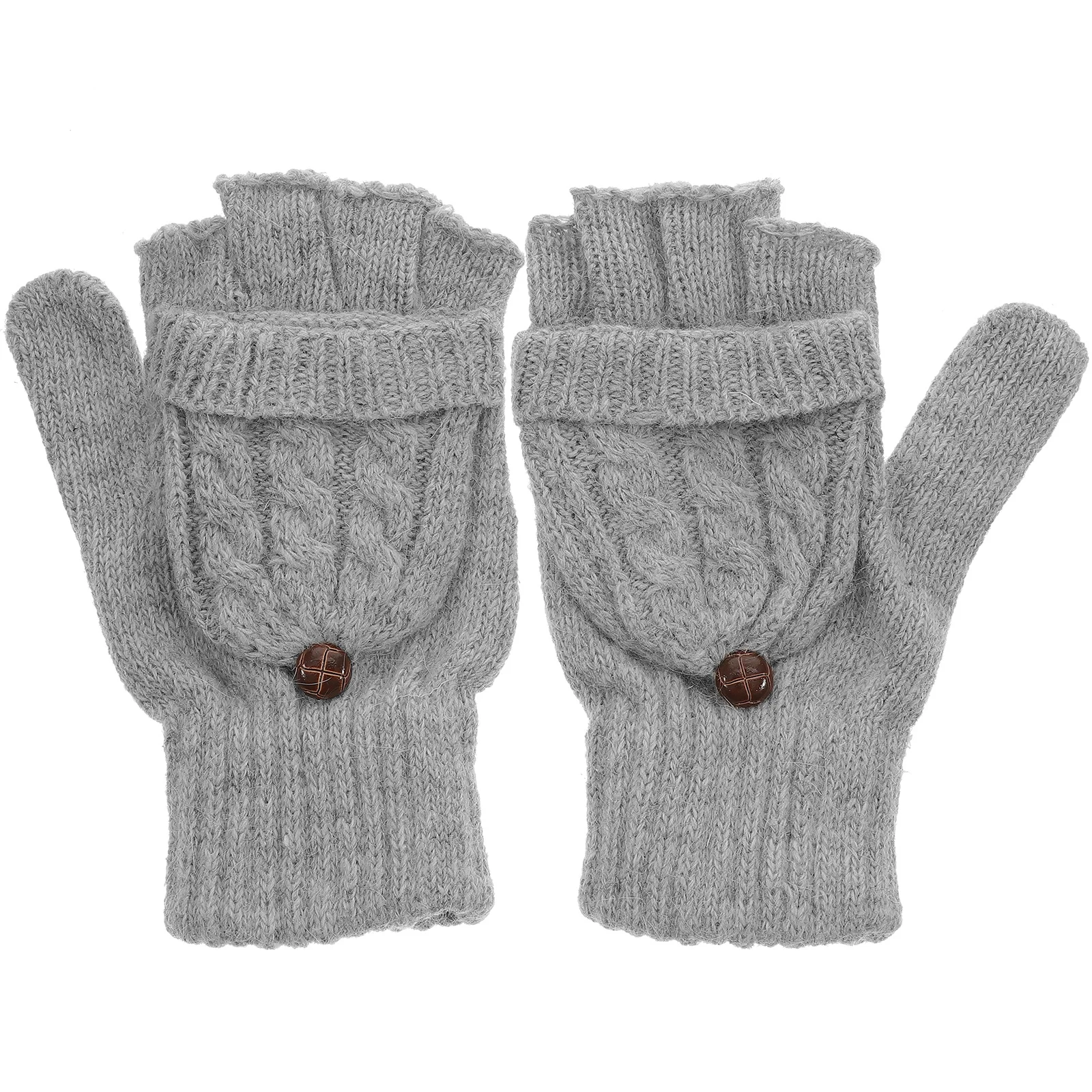 Guanti senza dita convertibili in maglia di lana grigia calda invernale da donna Copri guanti morbido e confortevole per la stagione fredda