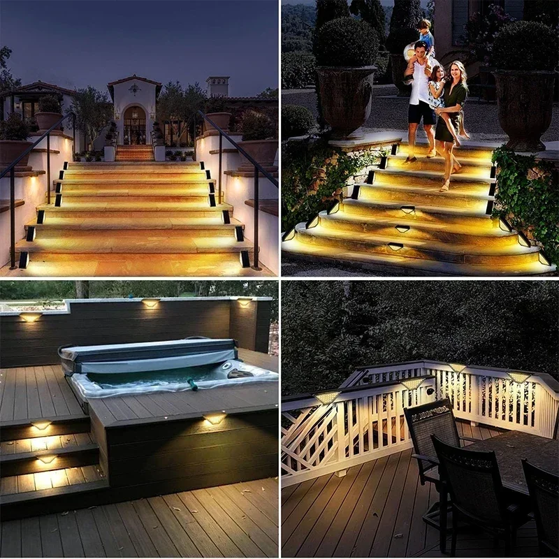 Solar Lights for Outdoors Stair Lamps Warm White LED Step Light, IP65 Waterproof Steps, Garden, Walkway, Stairs Path