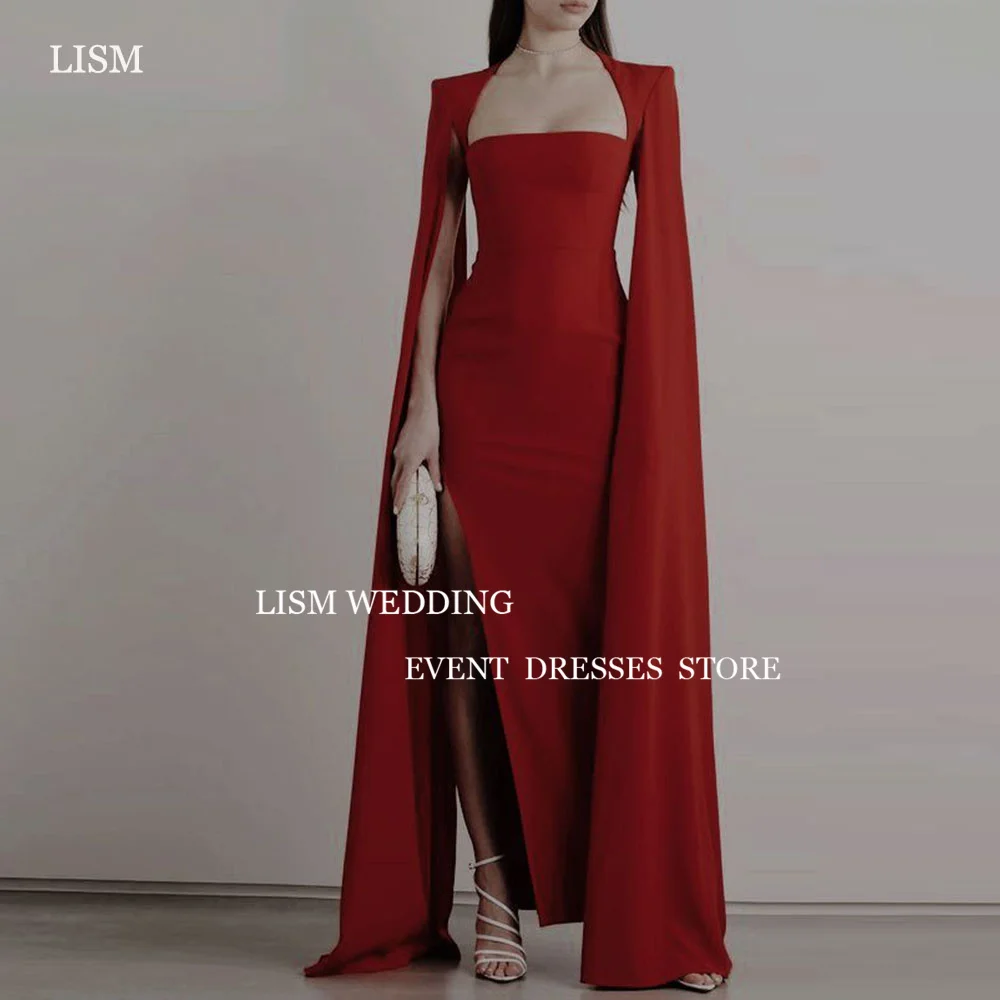 

LISM Burgundy Evening Dresses Custom Made Side High Slit robes de soirée Prom Gown Solid Color Ankle-Length Party Gown Simple