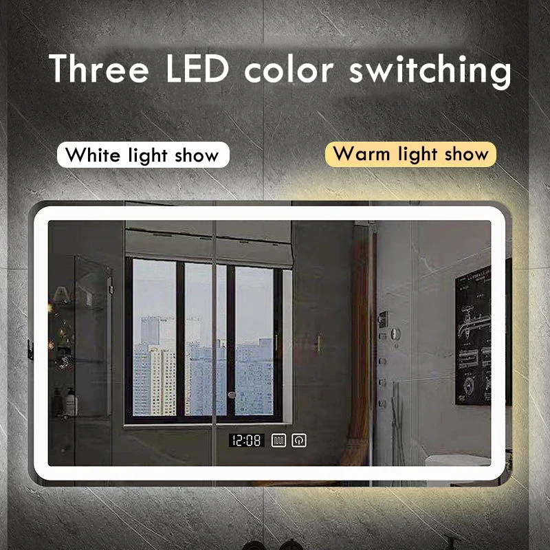 Bathroom Mirror 70x90 cm Rectangular Smart LED Defogging  Dimmable Sensor Touch Vanity Mirror IP44 Waterproof Touch