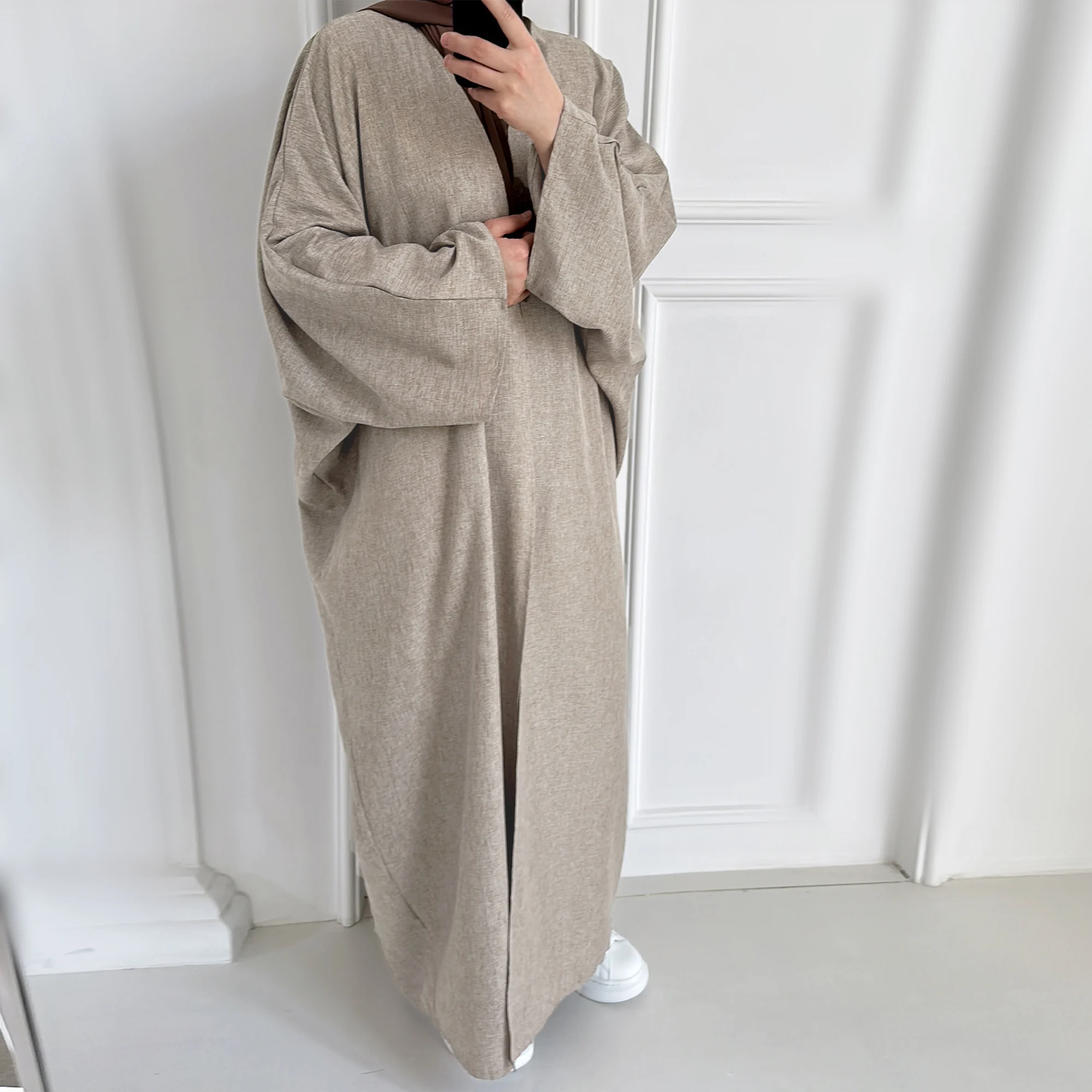 Summer Abaya Dubai Turkey Muslim Batwing Sleeves Islamic Clothing Women Hijabi Outwear Ramadan Eid Kaftan Open Front Kimono