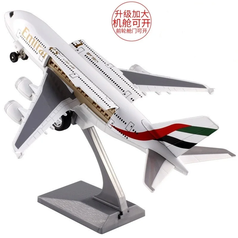 

Модель самолета A380 из сплава, авиакомпания Emirates / China Southern Airlines, большая пассажирская, со звуком и светом, с эффектом отскока, динамическая, для детей, игрушка