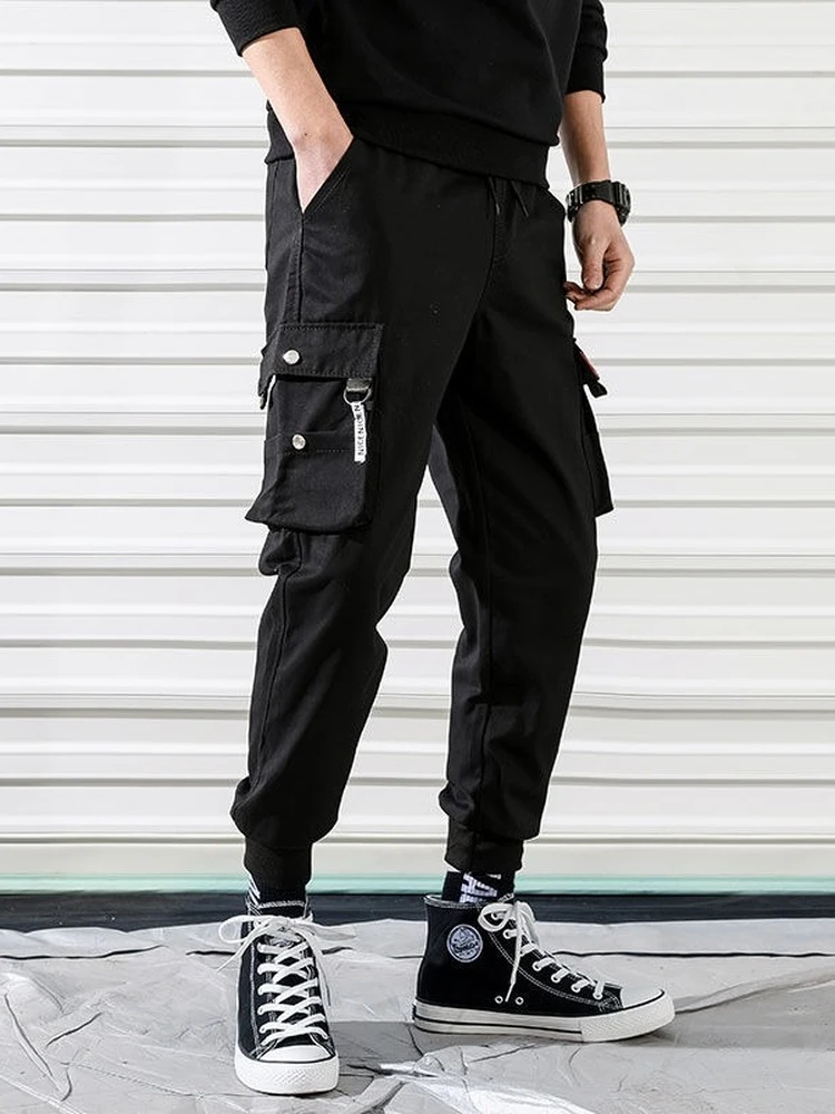 Pantalon Cargo guerrier noir caché pour homme, Streetwear, slim, mode Harajuku, décontracté, tactique, parachutiste, jogging fonctionnel