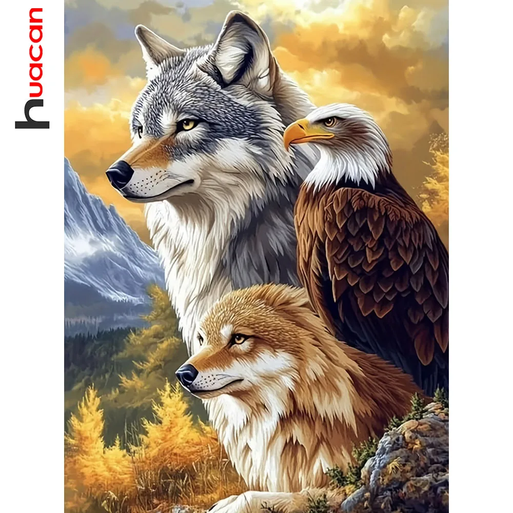 Huacan Diamantmalerei Wolf Adler Diamantstickerei Tier Landschaft Komplettset Heimdekoration