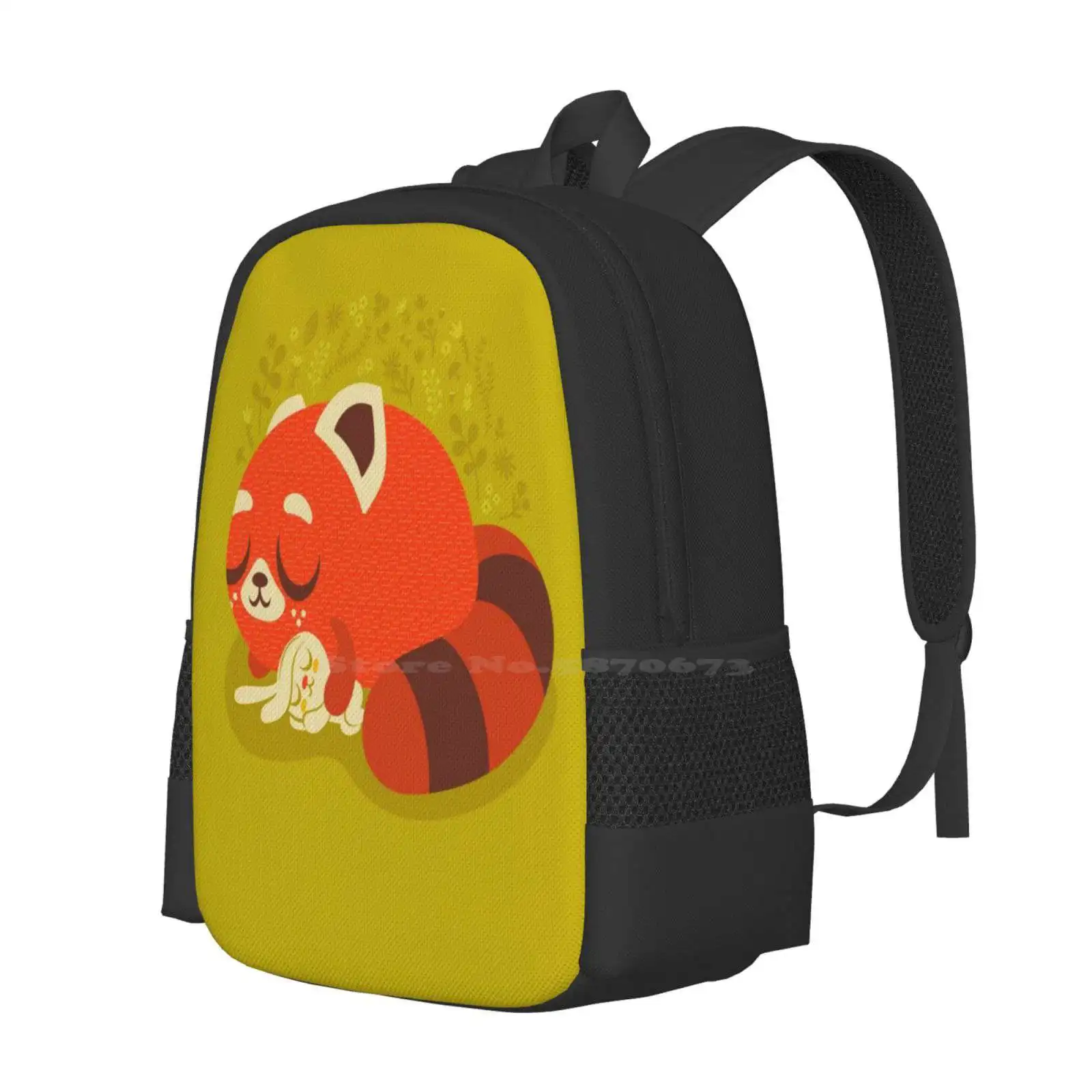 Sleeping Red Panda And Bunny Fashion Pattern Design Travel Laptop School Backpack Bag Red Panda Cute Animals Sweet Bunny Cozy