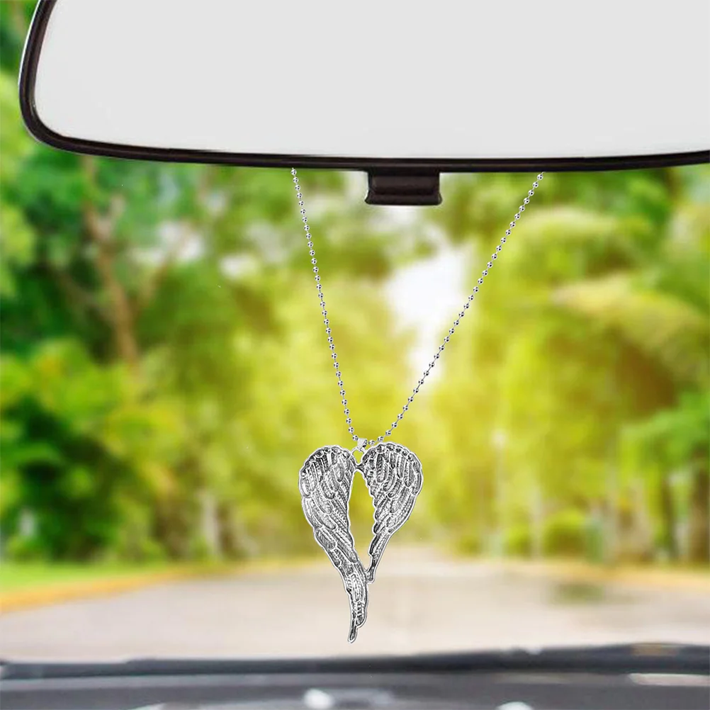 

2Pcs Vintage Alloy Wing Pendant Necklace Car Rear View Mirror Hanging Ornament Retro Car Interior Decor Mirror Accessories