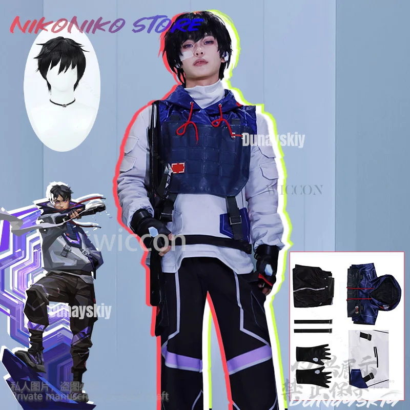

ISO Cosplay Game Valorant Anime Costume Punk Handsome Jacket Coat Hoodies Pants Black Wigs Cutecore Props Halloween 코스프레