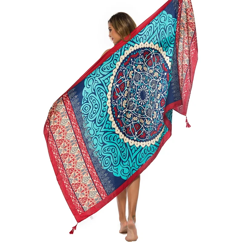 Parbones de plage en coton sergé pour femmes, grande robe de plage, bikini, cover-up pour maillots de bain, Industries ong, écharpe ronde, 90x2018 cm, nouveau, 180