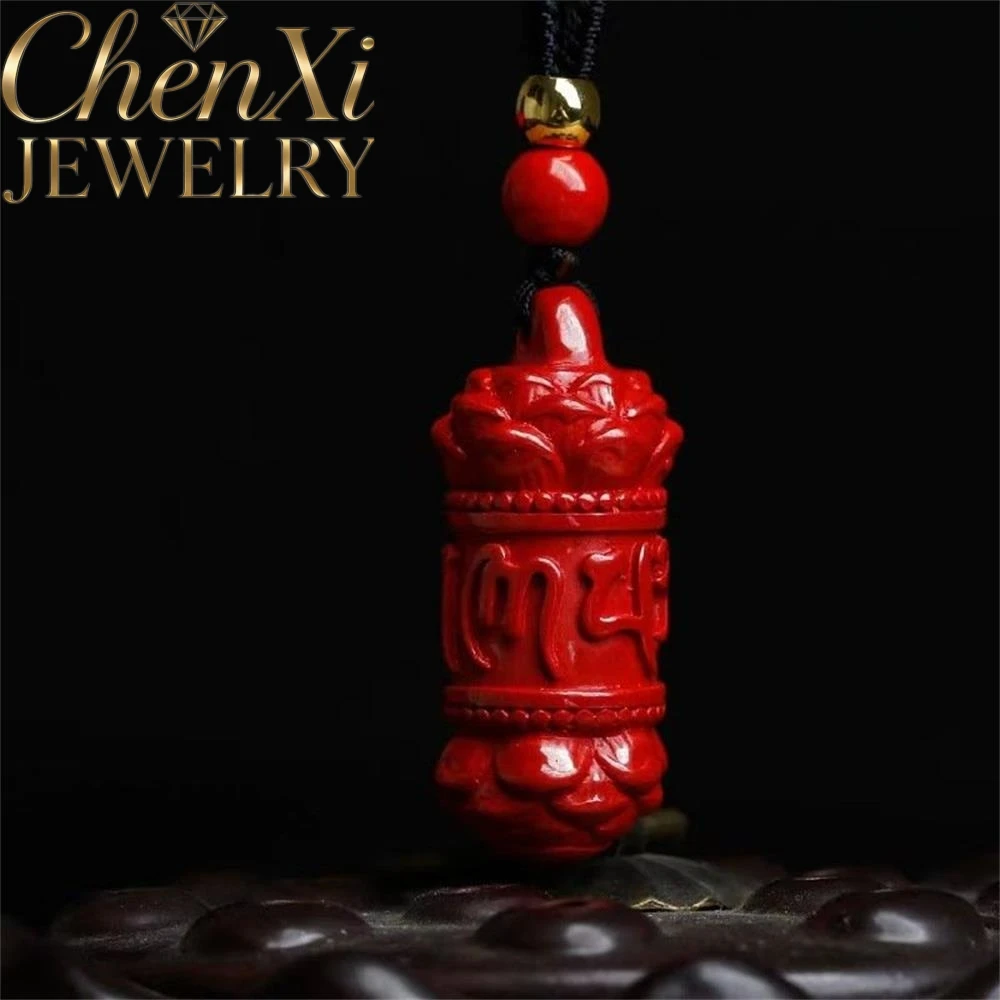 

High-end Cinnabar Lotus Six-character Mantra Long Bucket Pendant Luxury Quality Fashion Fine Jewelry Exquisite Elegant Popular