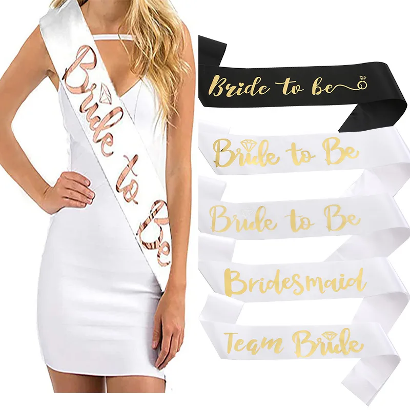 White Rose Gold Team Bride To Be Sash for Girl Women Bridesmaid Satin Sashes Bride Scarf Shoulder Strap Bridal Shower Decoration