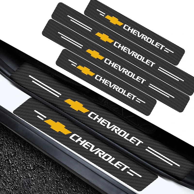 4Pcs Car Door Threshold Carbon Fiber Scuff Plate Sticker Badge Accessories For Chevrolet Cruze Aveo Captiva Lacetti Car Styling