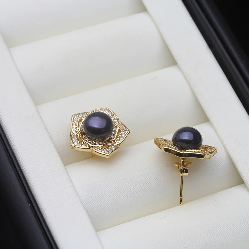 

Real Cultured Natural Freshwater Pearl Earring Woman,Vintage White Stud Earrings With Pearls Wife Girls Birthday Gift Black Pink