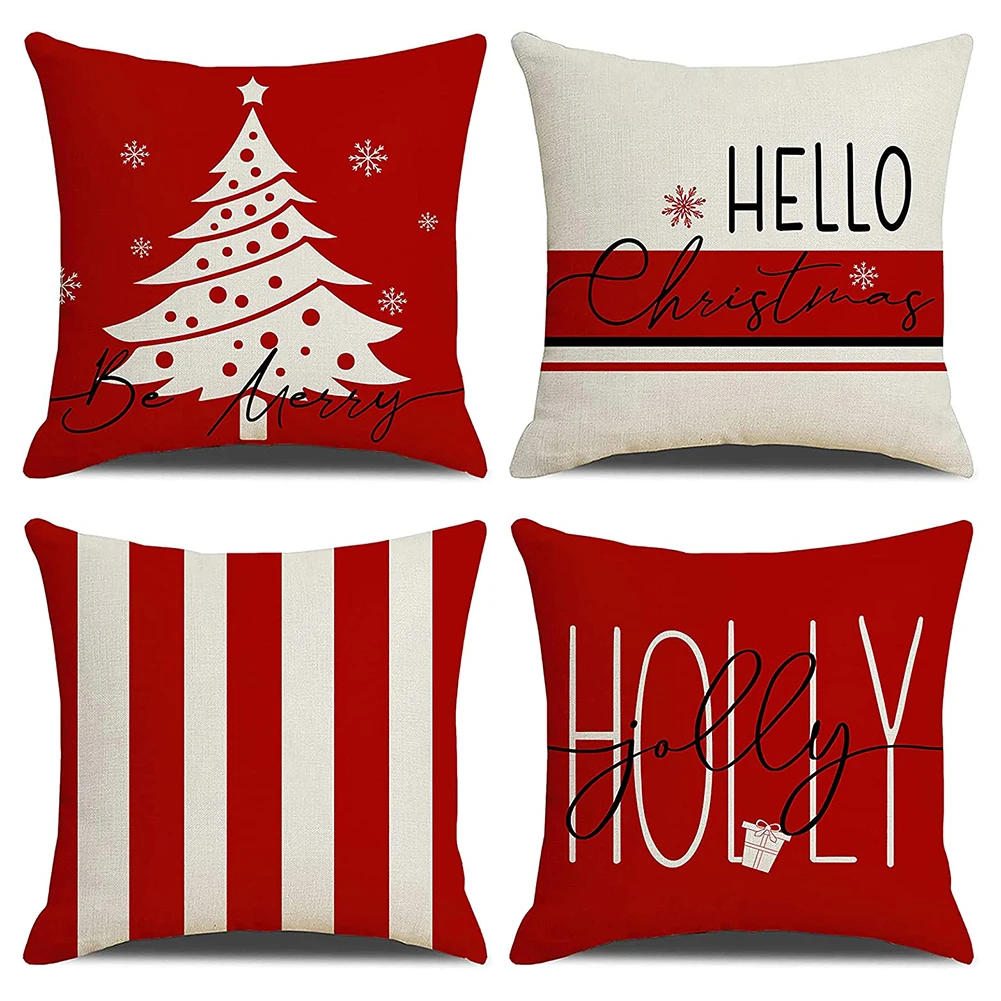 Christmas Decoration Pillowcase Soft Texture Clear Cartoon Printed Cushion Cover Holiday Supplies for Home Living Room Bedroom