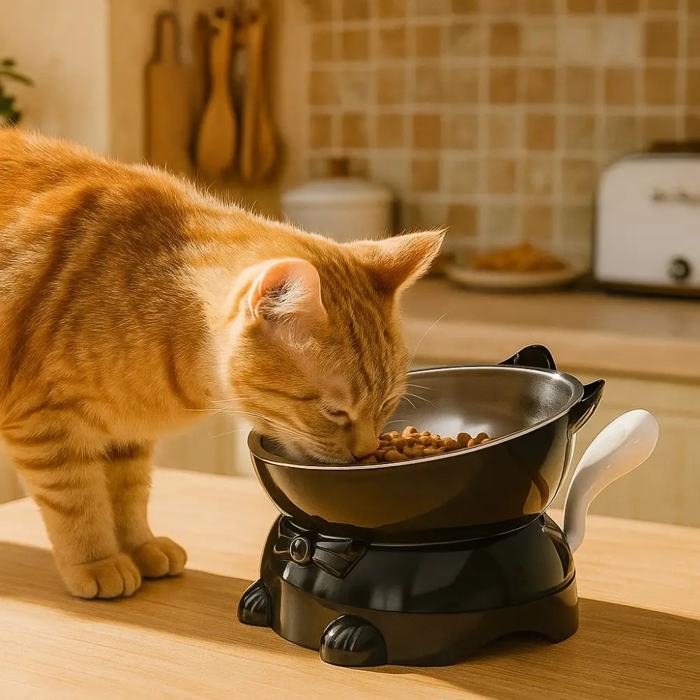 Cuenco elevado para gatos de gran diámetro, bonito, antideslizante, antifugas, con base alta, antiasfixia, antichoque, para uso en exteriores