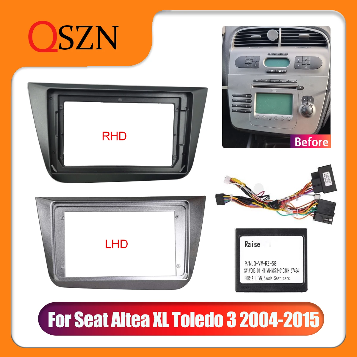 QSZN 9-Zoll-Autoradio-Blende für Seat Altea XL Toledo 3 2004–2015 Stereo-Rahmenplatten-Adapter, Navigationspanel mit Canbus
